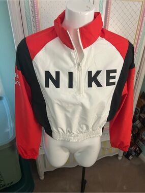 Nike Red White and Black Half-Zip Cropped Windbreaker